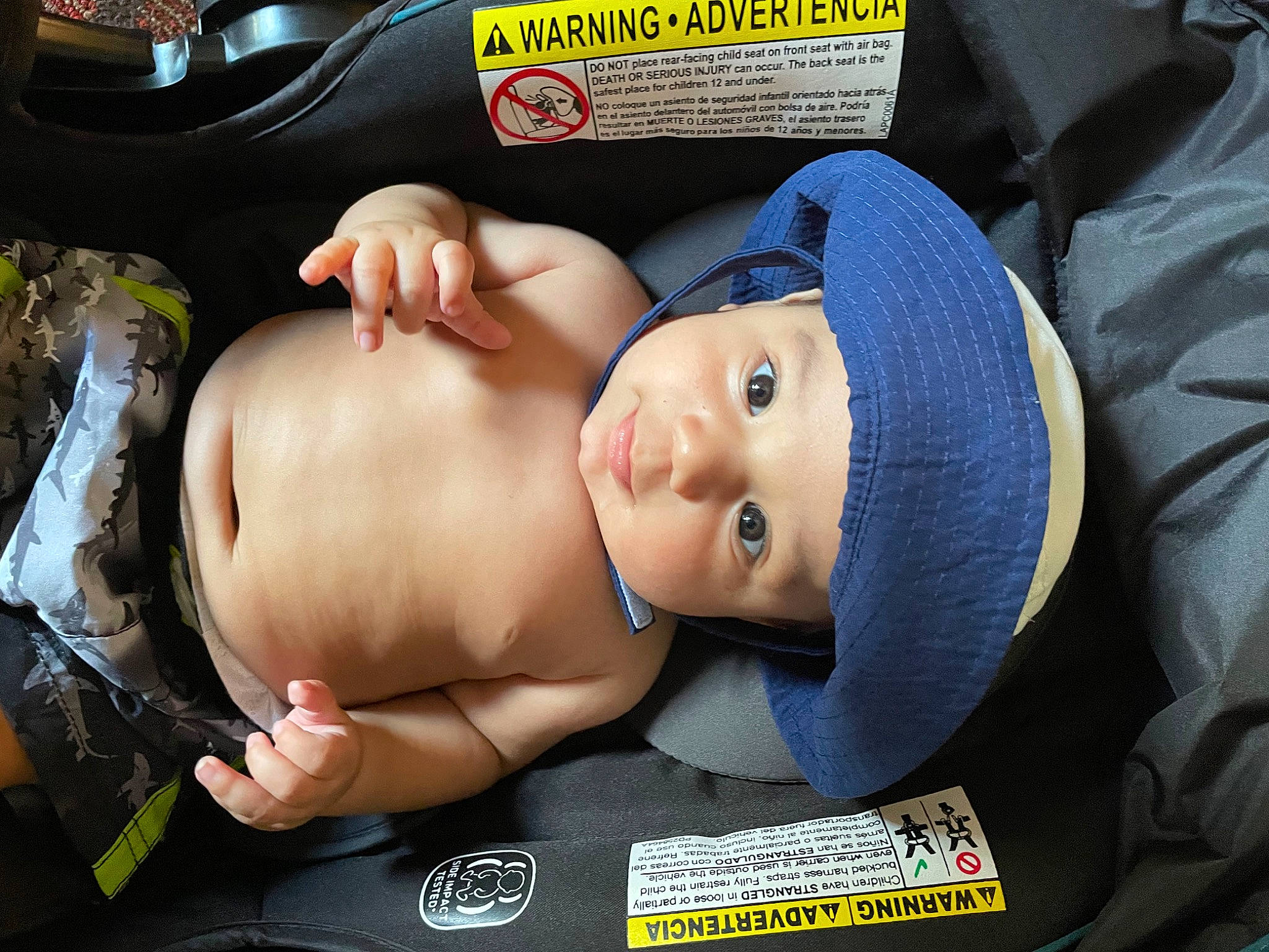 Angelo joined the competition — help win amazing prizes! abdomen, baby, baby_products, baby_sleeping, barechested, cap, car_seat, chest, child, comfort, elbow, eyelash, hat, mouth, navel, skin, stomach, thigh, toddler, trunk