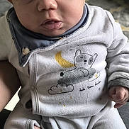 Kenny participe au concours pour gagner de l'argent avec cette photo : baby, infant, child, onesie, clothing, face, head, hand, indoor, cute, soft, comfort, person, portrait, newborn, expression, sitting, young, babywear, cozy