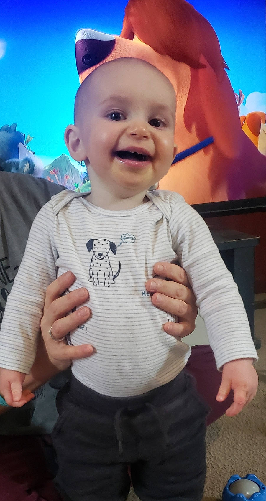 Keegan joined the competition — help win amazing prizes! arm, baby, baby_toddler_clothing, cap, child, electric_blue, fashion_accessory, finger, fun, gesture, hand, happy, person, pink, skin, sky, sleeve, smile, t_shirt, thumb