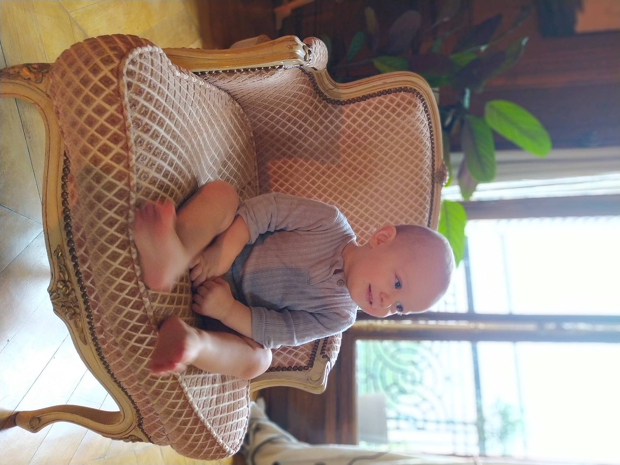 Arsene participe au concours pour gagner de l'argent avec cette photo : arm, baby, baby_products, baby_toddler_clothing, child, comfort, elbow, foot, houseplant, human_body, human_leg, joy, leg, leisure, pattern, person, plant, room, sitting, thigh