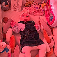 Alyana participe au concours pour gagner de l'argent avec cette photo : baby, blanket, cozy, crib, denim_dress, headband, infant, milestone_card, musical_toy, nursery, penguin, pink_lighting, plush_rabbit, plush_toy, portrait, rattle, soft_bumper, stuffed_animal, three_months, tights