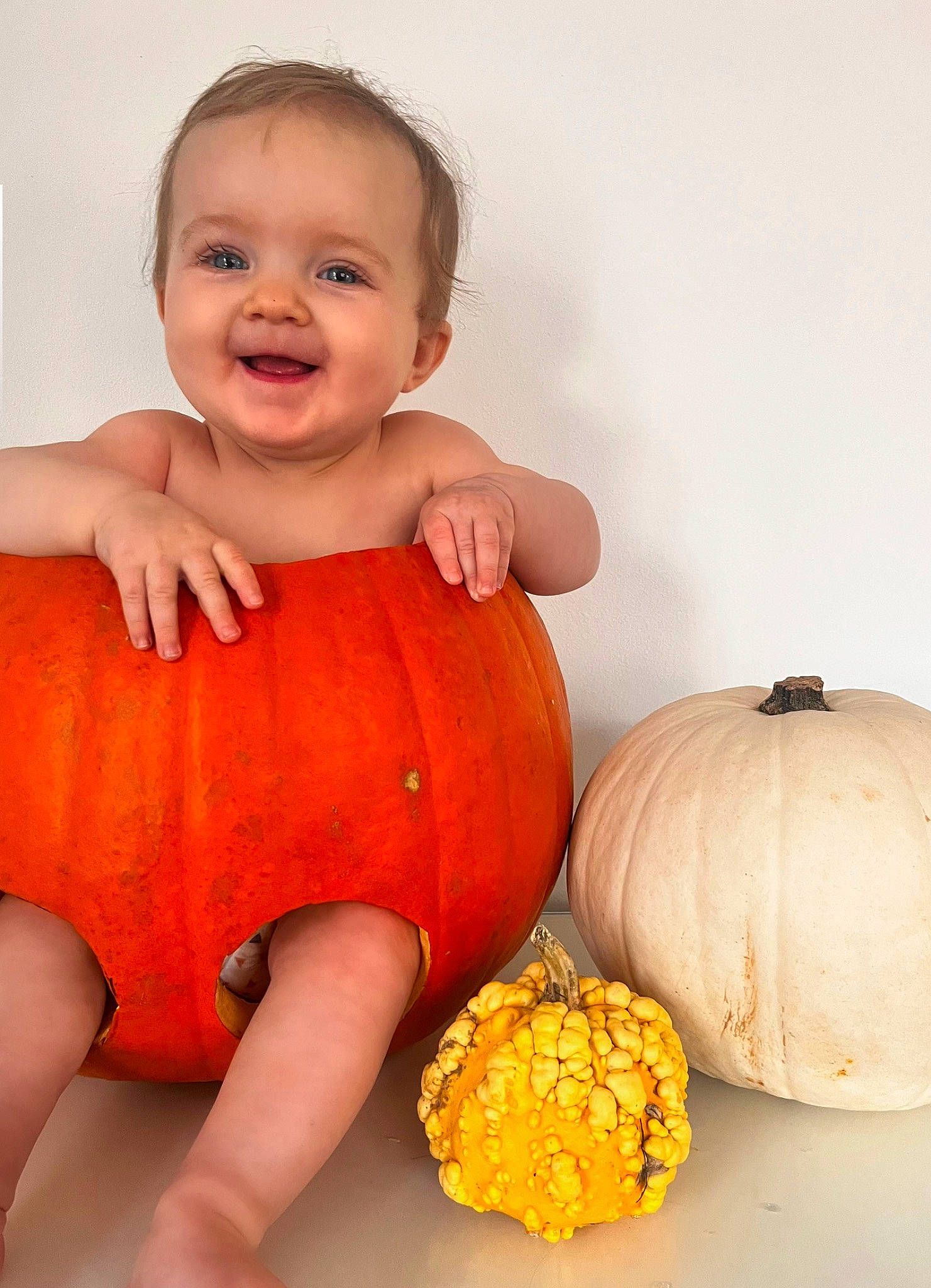 Darcie joined the competition — help win amazing prizes! baby_toddler_clothing, calabaza, cucurbita, dress, eye, fruit, gourd, hairstyle, happy, human_body, joy, natural_foods, orange, organ, person, plant, pumpkin, smile, squash, toddler