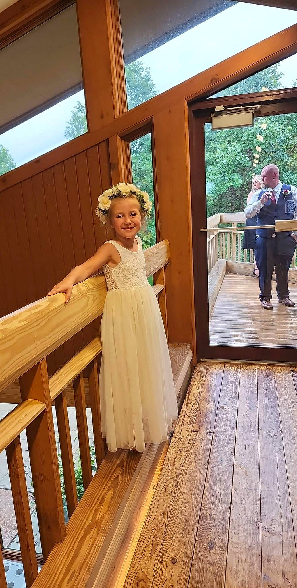 Brailynn is registered to the contest to win money with this photo: bridal_party_dress, clothing, door, event, flooring, formal_wear, fun, gown, happy, hardwood, joy, leisure, person, plant, porch, sky, smile, tree, varnish, waist
