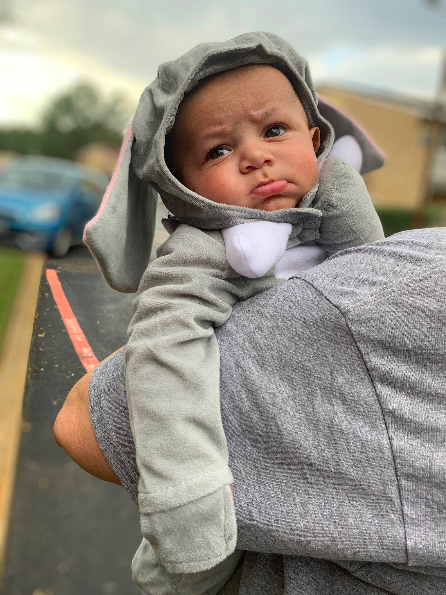 Kieran is registered to the contest to win money with this photo: baby, child, comfort, face, flash_photography, fun, fur, grass, grey, happy, hoodie, nose, outerwear, person, portrait_photography, sitting, sky, toddler, tree, vacation