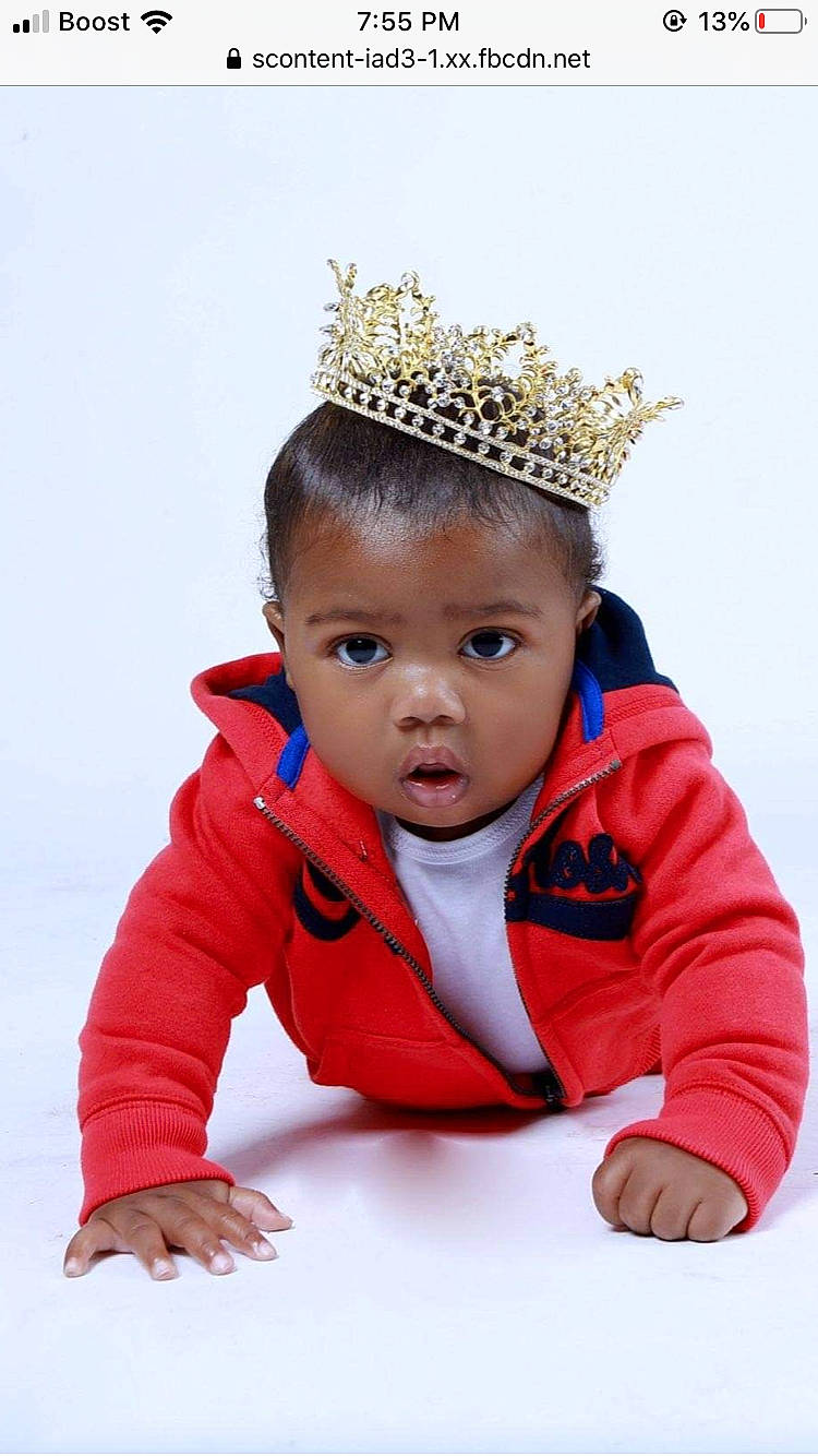 Elijah Aka Fat Daddy joined the competition — help win amazing prizes! baby, child, child_model, crown, fashion_accessory, hair_accessory, head, headband, headgear, headpiece, person, skin, smile, surprise, toddler