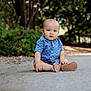 Osiah is registered to the contest to win money with this photo: baby, child, outdoor, road, pavement, shirt, blue_shirt, baby_shoes, sitting, curious, expression, nature, greenery, daylight, portrait, young_child, cute, person, photography, serious_face