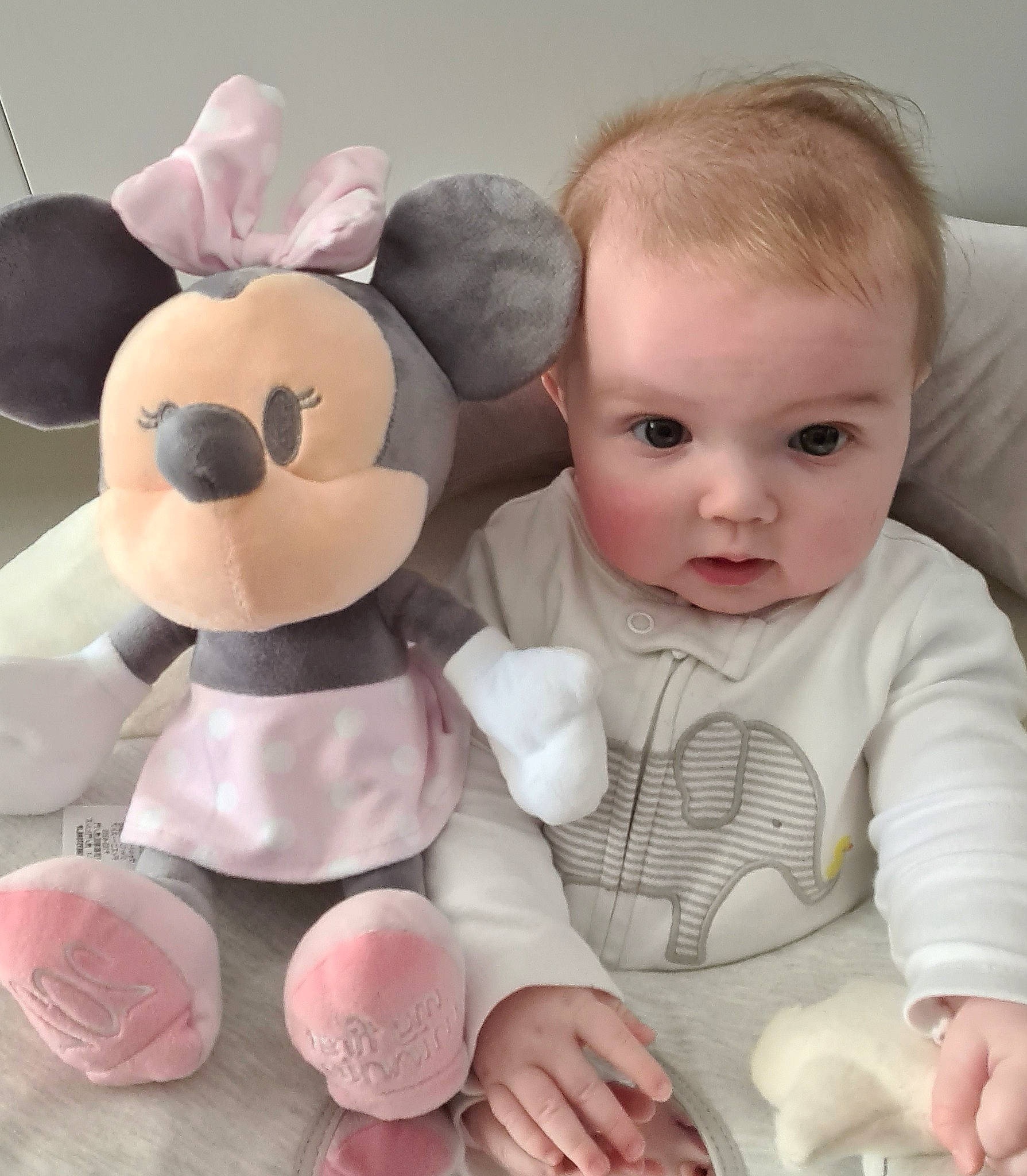 Joelie is registered to the contest to win money with this photo: baby, baby_products, baby_toddler_clothing, baby_toys, cheek, child, comfort, doll, pattern, person, pink, plush, sitting, skin, sleeve, stuffed_toy, teddy_bear, toddler, toy, vertebrate