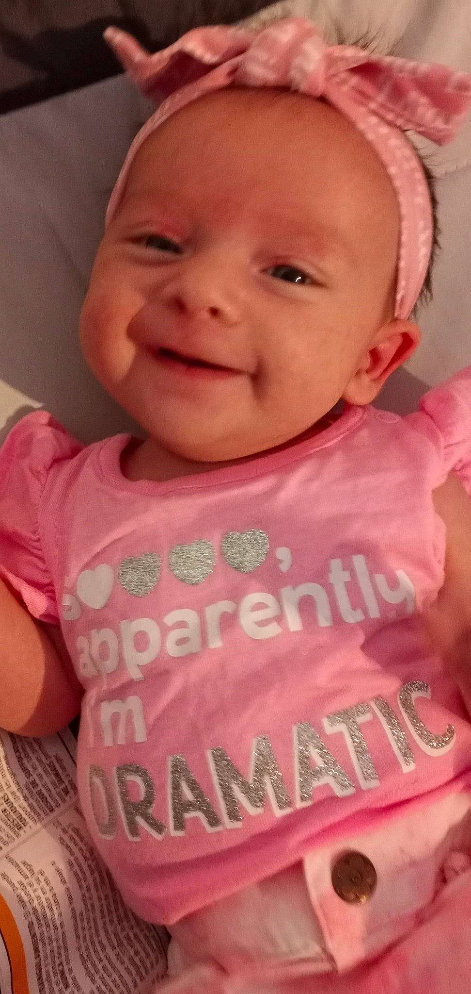 Liliana joined the competition — help win amazing prizes! baby, baby_toddler_clothing, cheek, chin, eyebrow, face, facial_expression, finger, happy, iris, joy, lip, mouth, neck, nose, person, pink, skin, sleeve, smile