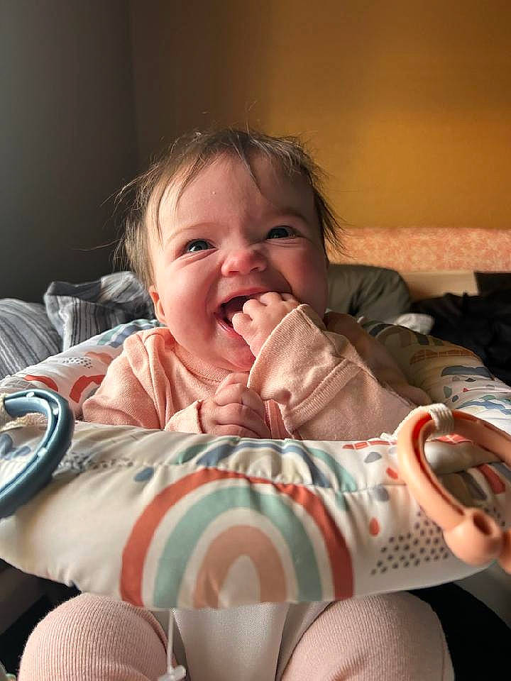 Laikyn is registered to the contest to win money with this photo: baby, baby_toddler_clothing, cheek, chin, comfort, eye, finger, fun, gesture, hand, happy, head, iris, lip, mouth, person, skin, sleeve, smile, thumb