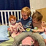 Hope is registered to the contest to win money with this photo: child, baby, toddler, siblings, bed, pajamas, pacifier, toy, smile, happy, cuddle, hair, shirt, pants, blanket, pillow, indoor, family, cute, playful