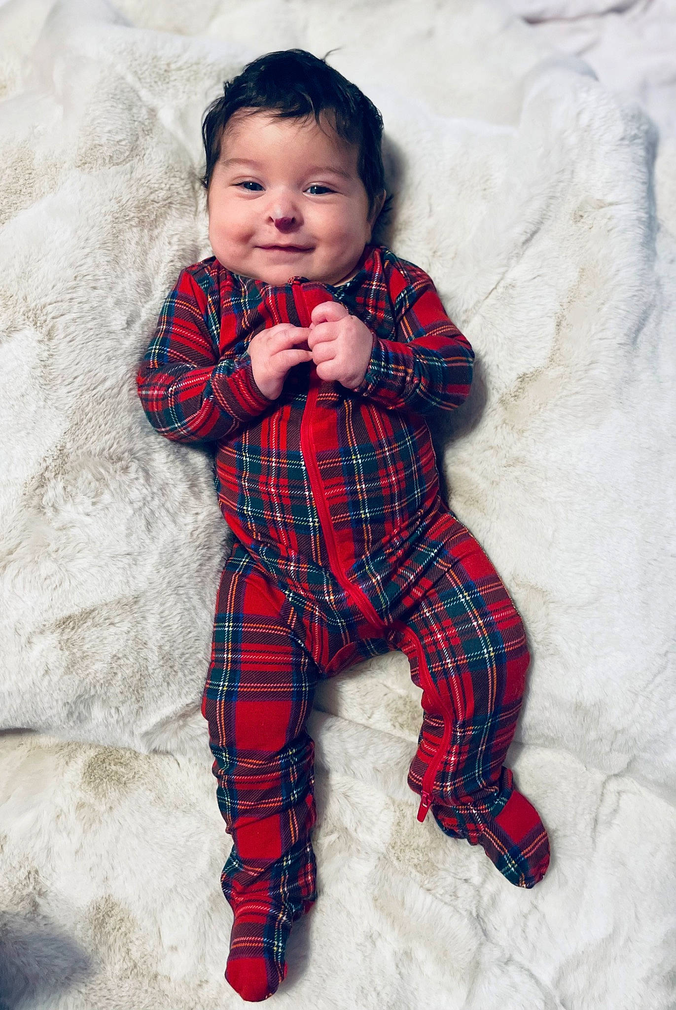 Hazel joined the competition — help win amazing prizes! arm, baby, baby_toddler_clothing, collar, eye, face, hand, happy, head, human_body, joy, lip, outerwear, pattern, person, plaid, plant, sleeve, smile, tartan