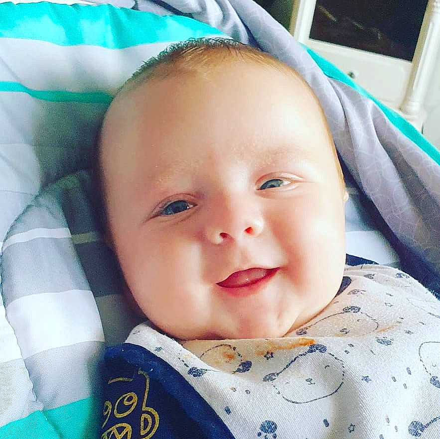 Hugh joined the competition — help win amazing prizes! baby, baby_making_funny_faces, beauty, cheek, child, chin, eye, eyebrow, face, facial_expression, forehead, head, iris, lip, mouth, nose, person, product, skin, smile