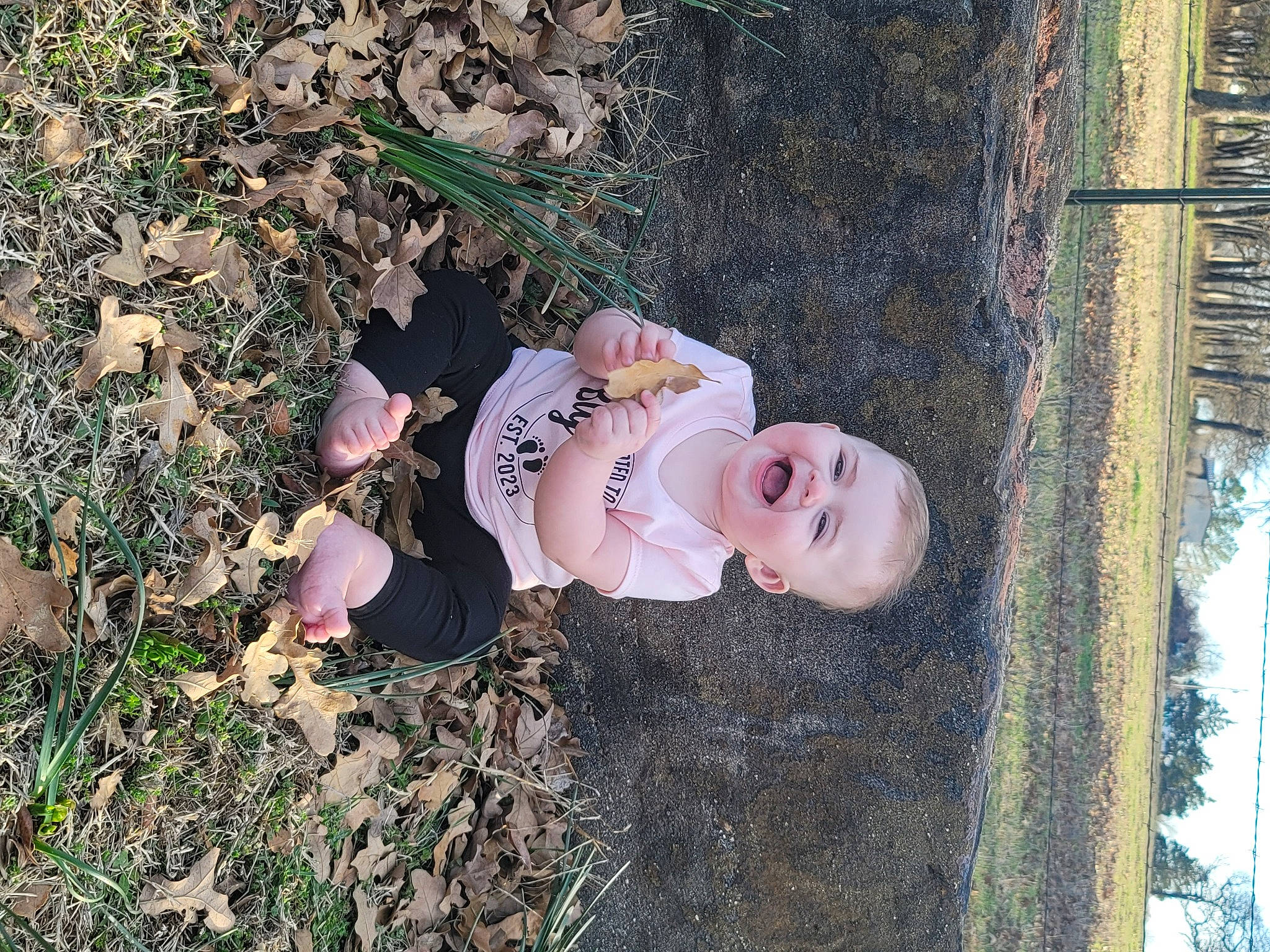 Luna joined the competition — help win amazing prizes! baby_toddler_clothing, child, grass, happy, hat, lawn_ornament, people_in_nature, person, plant, smile, soil, toddler, tree, trunk, twig, winter, wood