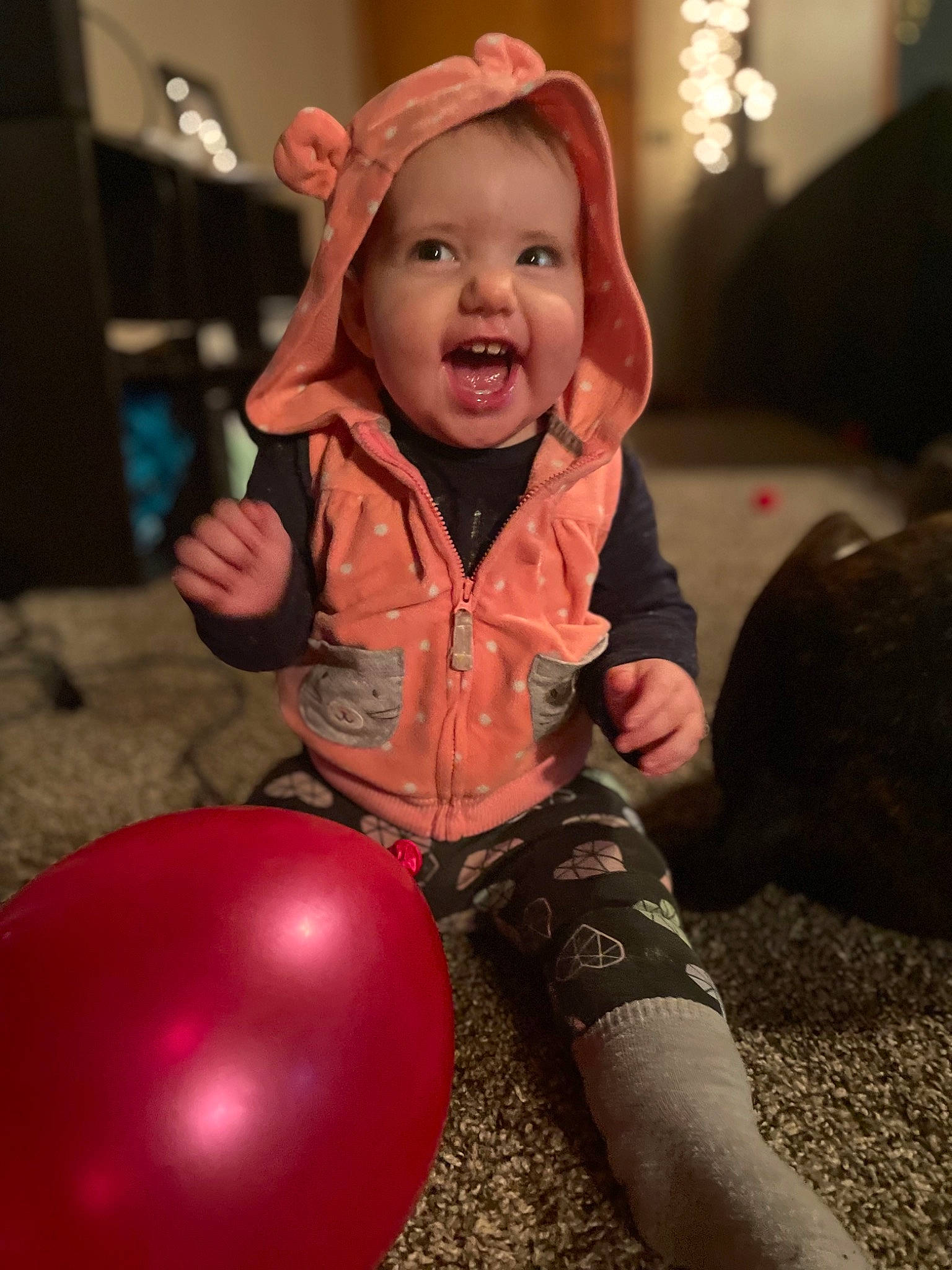 Aubriella Grace joined the competition — help win amazing prizes! baby, baby_toddler_clothing, balloon, child, event, eye, face, flash_photography, fun, happy, headwear, human_body, human_leg, lip, magenta, person, pink, sitting, smile, standing