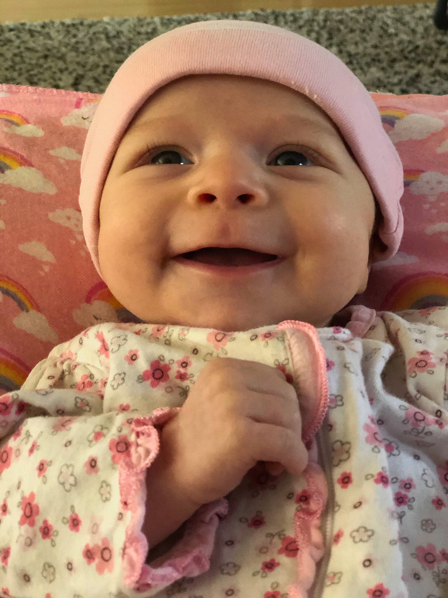 Aurelia joined the competition — help win amazing prizes! baby, baby_toddler_clothing, cheek, chin, eye, eyebrow, face, gesture, happy, headgear, headwear, iris, joy, lip, mouth, nose, person, pink, skin, sleeve