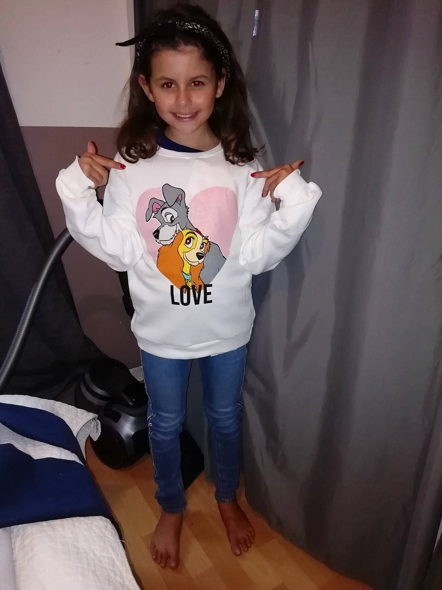 Abby participe au concours pour gagner de l'argent avec cette photo : child, clothing, costume, joy, outerwear, pajamas, person, sleeve, smile, t_shirt, top