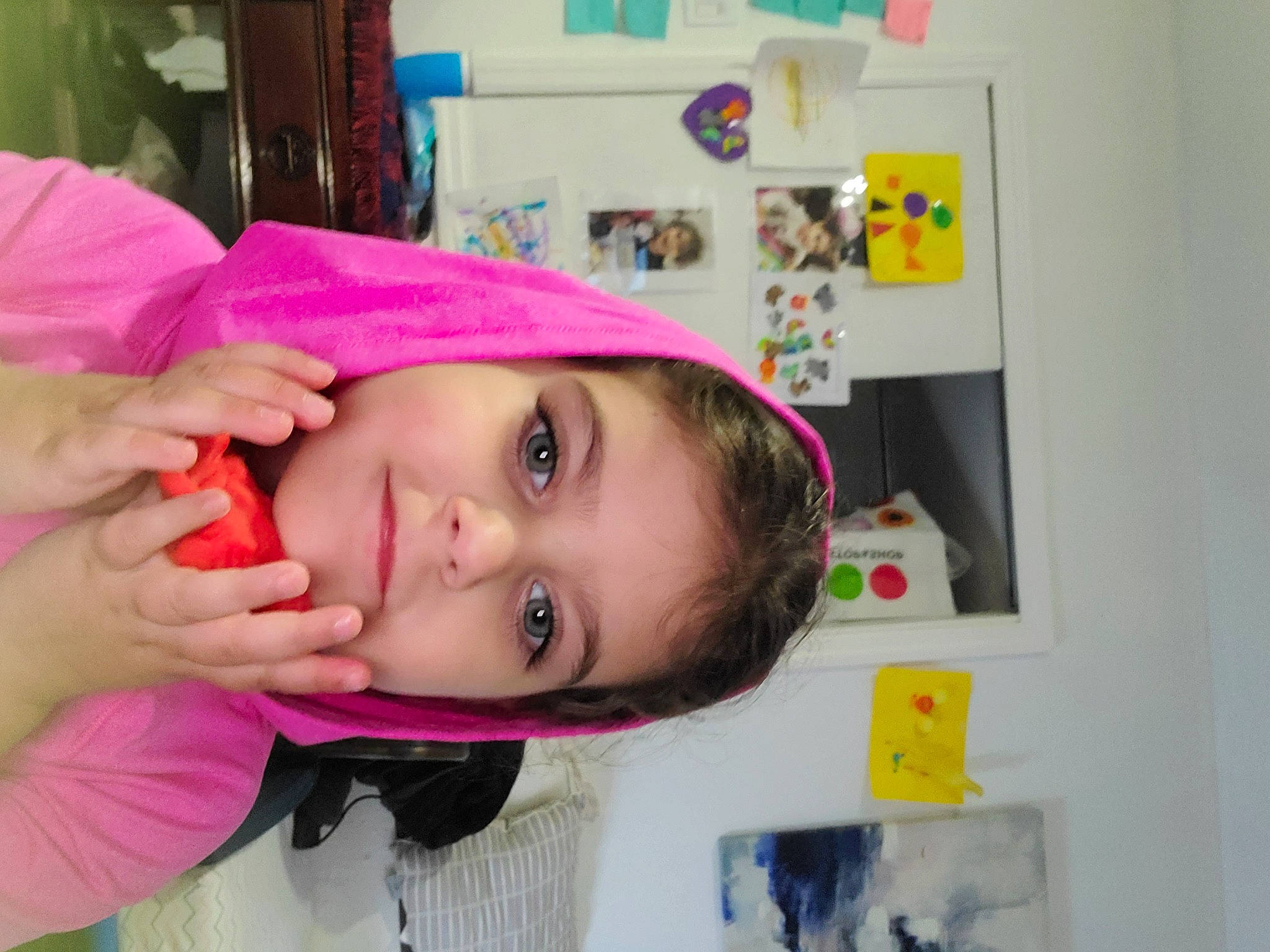 Julieta joined the competition — help win amazing prizes! baby, blurred, cheek, child, headgear, lip, person, pink, play, toddler