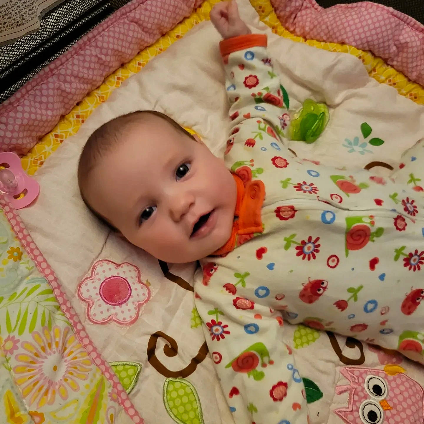 Phoenix is registered to the contest to win money with this photo: baby, baby_products, baby_sleeping, baby_toddler_clothing, bedding, cheek, child, comfort, eye, happy, head, linens, pattern, person, pink, product, skin, sleeve, textile, toddler