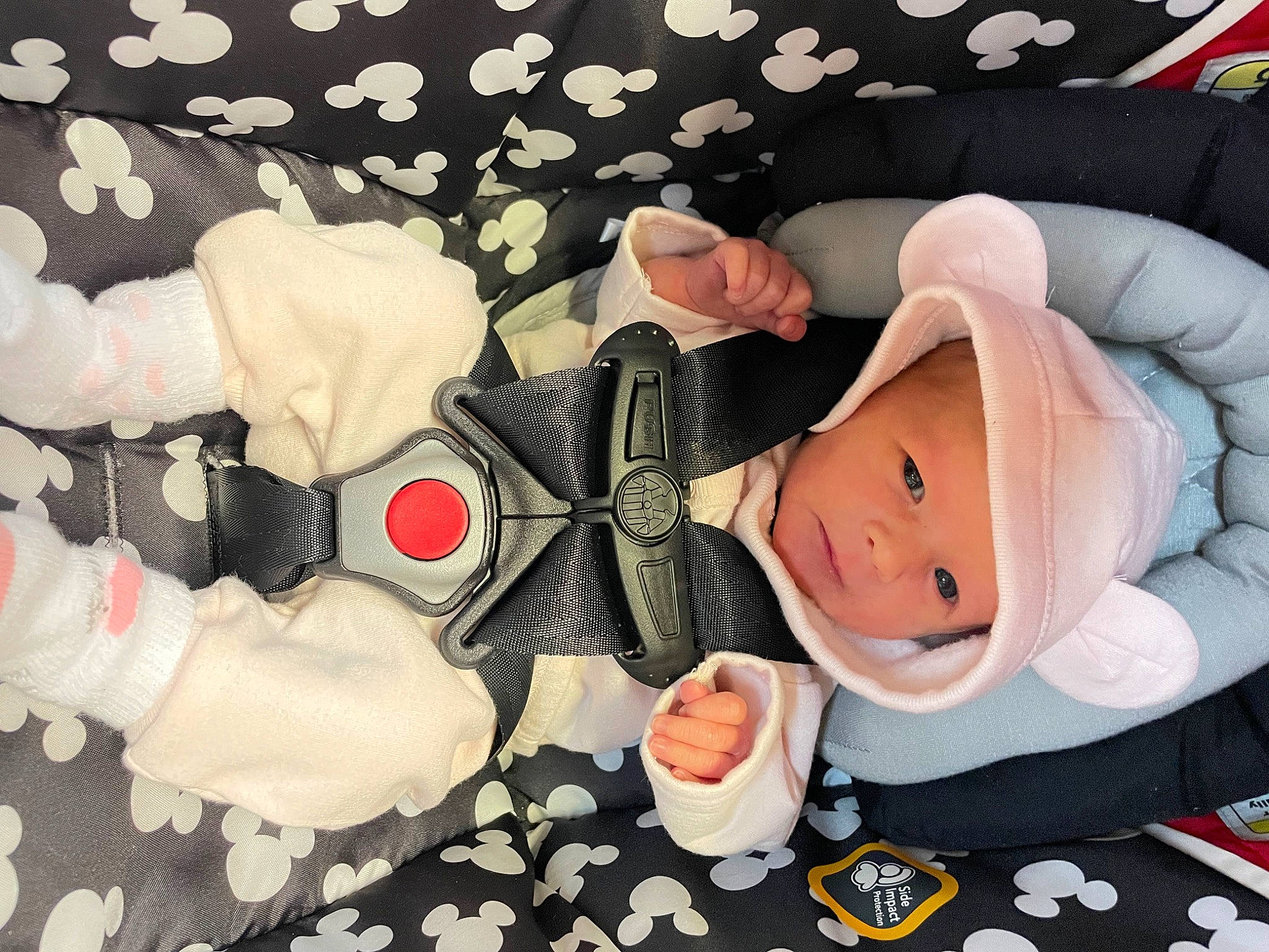Scarlett joined the competition — help win amazing prizes! baby, baby_products, baby_sleeping, baby_toddler_clothing, carmine, child, comfort, fashion_accessory, hat, headgear, headwear, linens, nail, pattern, peach, person, room, sleeve, toddler, white