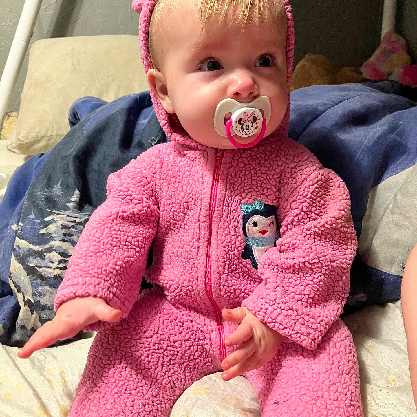 Summer joined the competition — help win amazing prizes! baby, bodypart, cap, clothing, coat, couch, face, finger, furniture, hand, hat, head, hood, jacket, knitwear, person, photography, portrait, sitting, sweater