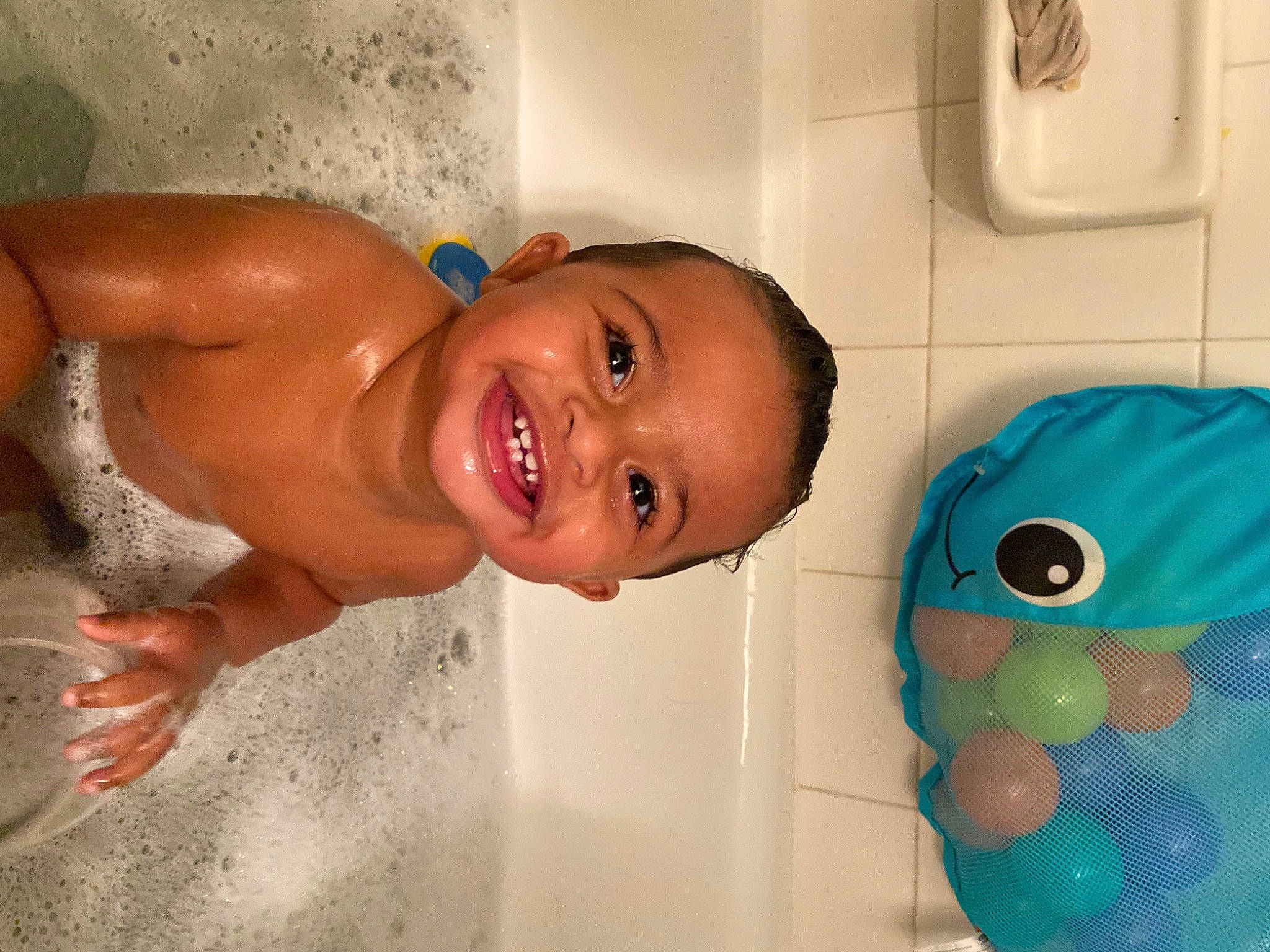 Huxley joined the competition — help win amazing prizes! baby, baby_bathing, bathing, bathroom, cheek, chin, eye, eyebrow, face, happy, head, joy, leisure, mouth, nose, person, plumbing, plumbing_fixture, skin, smile