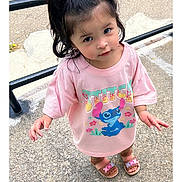 Jaylannie joined the competition — help win amazing prizes! casual_clothing, child, concrete, curious_expression, cute, daylight, girl, hair_tie, looking_up, outdoor, person, pink_tshirt, playful, pony_tail, sandals, small_feet, standing, stitch_character, toddler, young_child