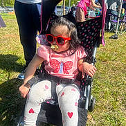 Jaylannie joined the competition — help win amazing prizes! toddler, stroller, sunglasses, pacifier, pink_clothing, butterfly, heart_pattern, outdoor, grass, sunny, people, tent, shoes, child, casual, daytime, person, event, seat, fashion