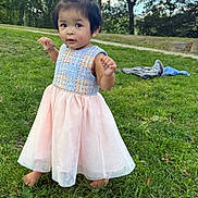 Jaylannie joined the competition — help win amazing prizes! toddler, child, barefoot, dress, grass, outdoor, park, trees, sky, young_child, curious, person, nature, daylight, small_pony_tail, greenery, casual, cute, portrait, standing