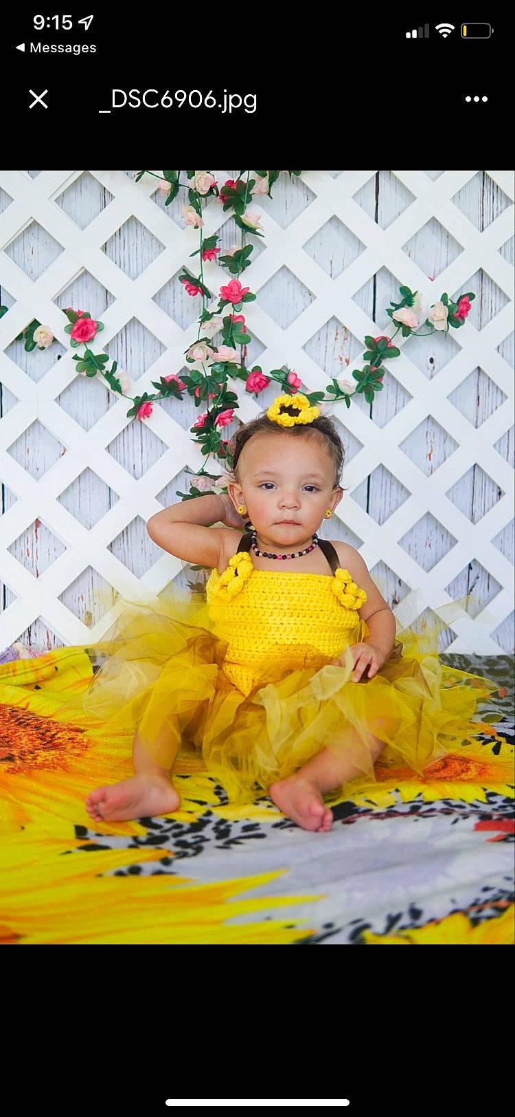 Jaleigha is registered to the contest to win money with this photo: baby, baby_products, baby_toddler_clothing, child, dress, event, flooring, fun, happy, headgear, headpiece, magenta, pattern, people_in_nature, person, plant, play, sitting, sweetness, toddler