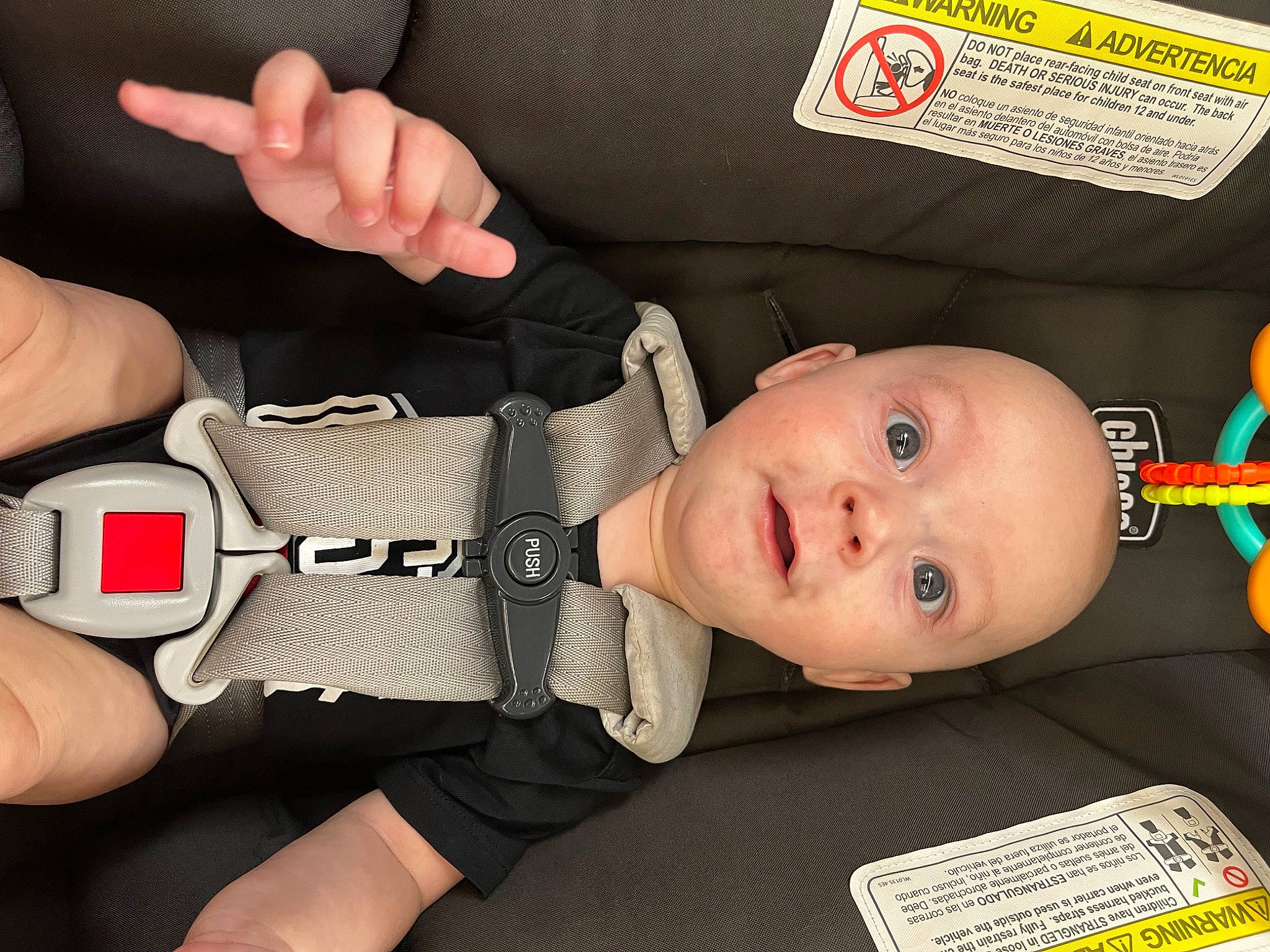 Dawson joined the competition — help win amazing prizes! baby, baby_products, baby_safety, baby_toddler_clothing, cheek, child, fashion_accessory, finger, font, gesture, hand, nail, person, product, skin, sleeve, smile, strap, thumb, toddler