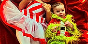 Emma is registered to the contest to win money with this photo: baby, celebration, child, children, christmas, christmas_lights, costume, cute, decoration, festive, floor, girl, happy, holiday, infant, portrait, red_blanket, sign, smiling, tights