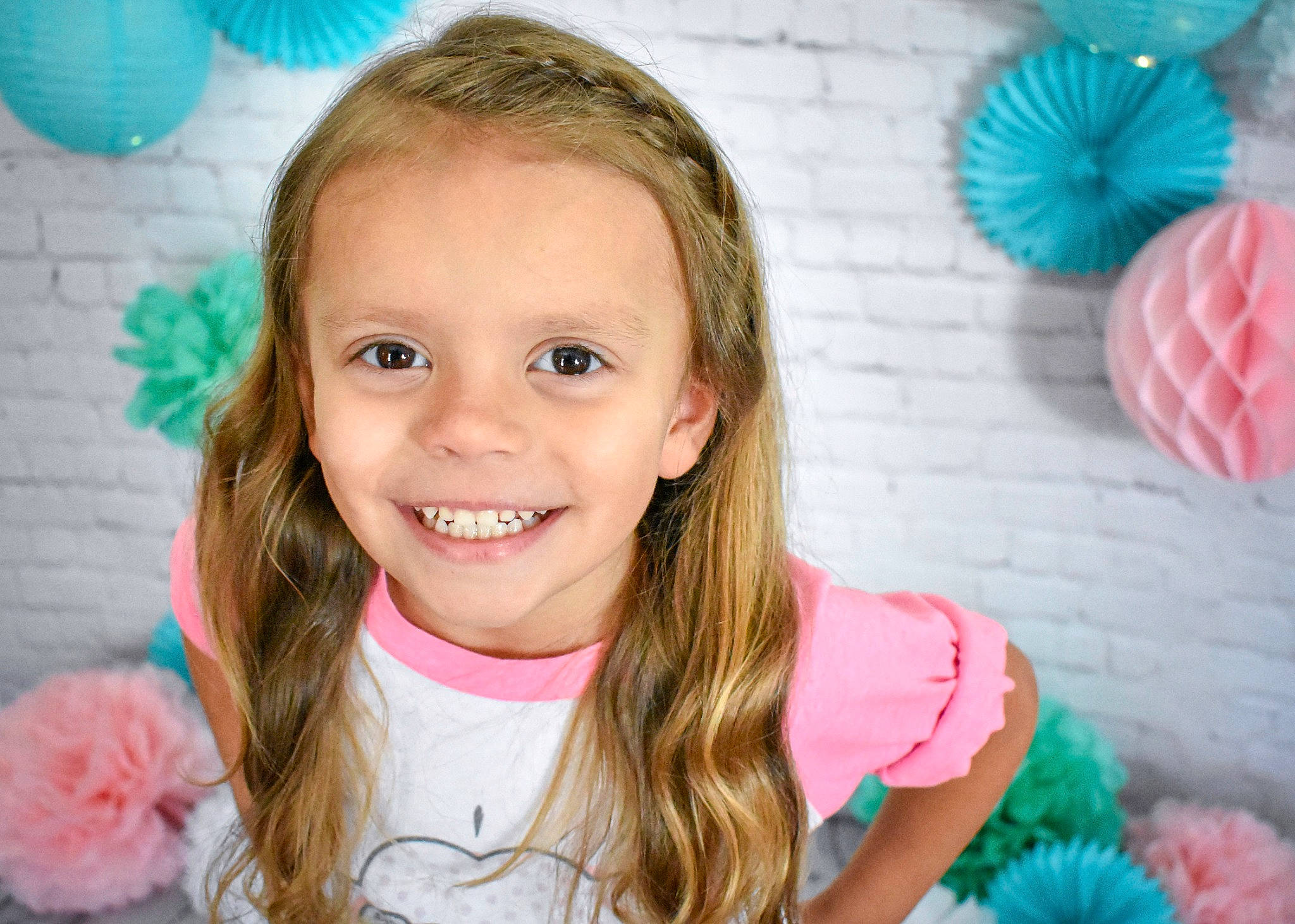 Olivia joined the competition — help win amazing prizes! child, child_model, happy, joy, party, pattern, person, pink, play, smile, toddler, turquoise