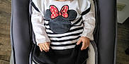 Lily a rejoint le concours — aidez-le/la à gagner de superbes lots ! baby, infant, smiling, sitting, baby_rocker, dress, minnie_mouse, shoes, white_tights, cute, happy, indoor, wooden_floor, child, person, clothing, seat, furniture, cute_baby, portrait
