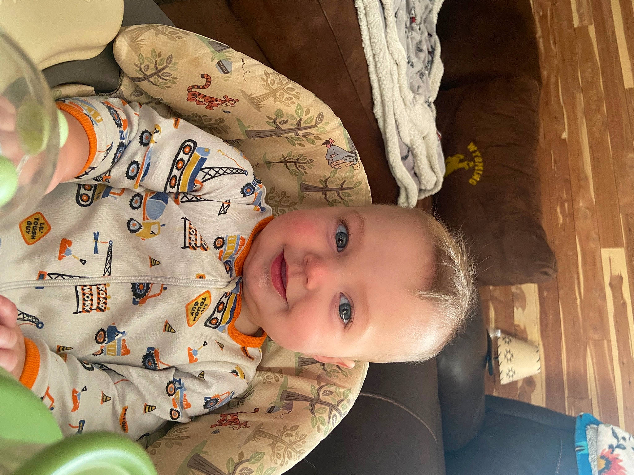 Easton joined the competition — help win amazing prizes! baby, baby_products, baby_toddler_clothing, cheek, child, eye, fun, happy, hat, head, joy, pattern, person, sitting, skin, smile, toddler, tree, wood