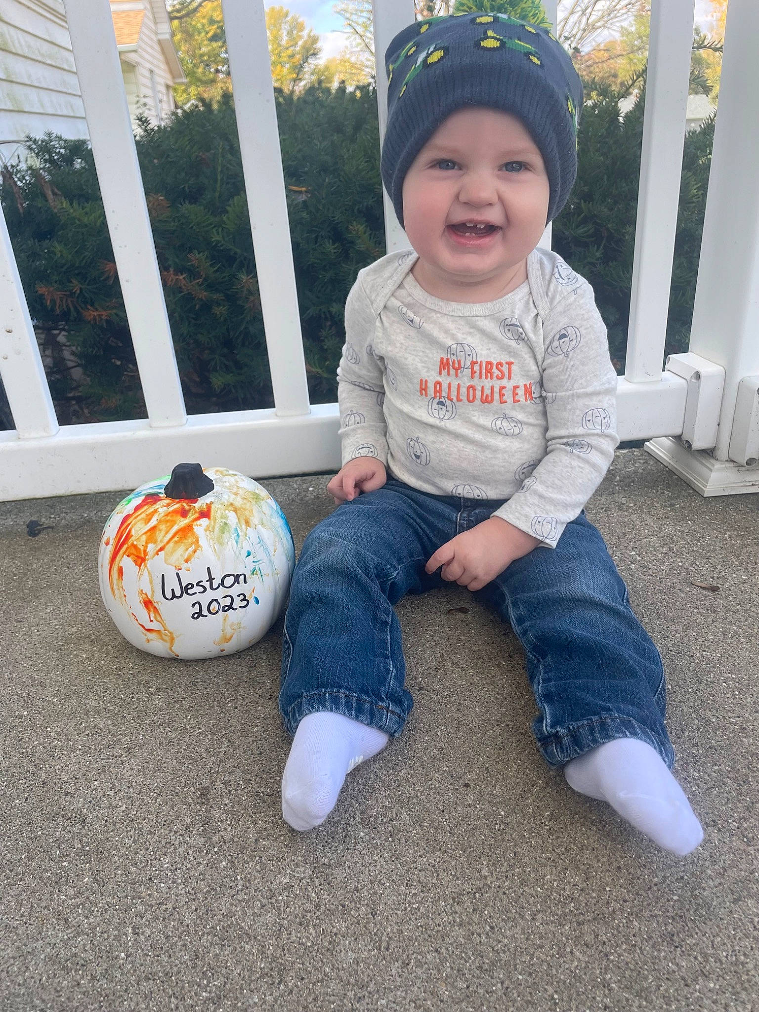 Weston joined the competition — help win amazing prizes! baby, baby_toddler_clothing, ball, cap, child, eye, face, grass, happy, hat, head, headwear, human_body, joy, leg, person, plant, sleeve, smile, t_shirt