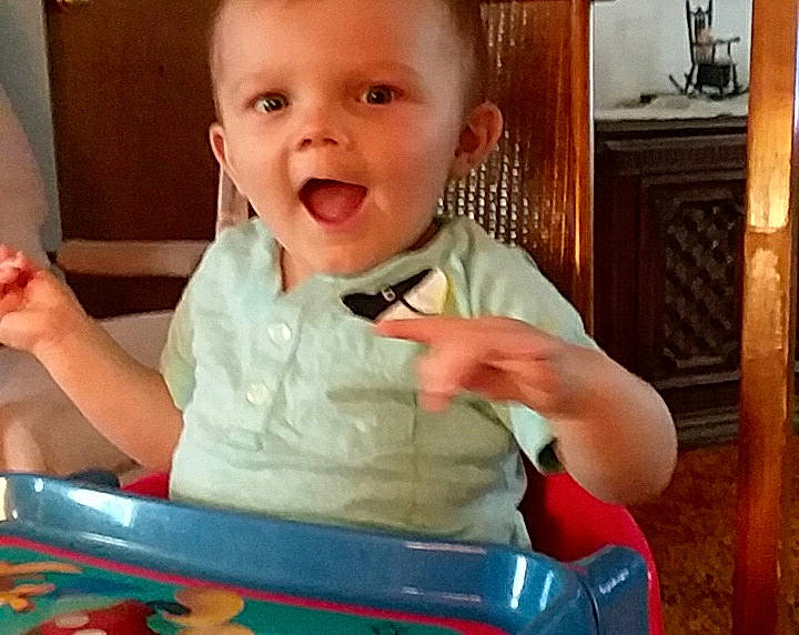 Brendan joined the competition — help win amazing prizes! baby, baby_products, cheek, child, eating, eye, facial_expression, finger, laugh, mouth, nose, person, play, product, sitting, skin, smile, toddler