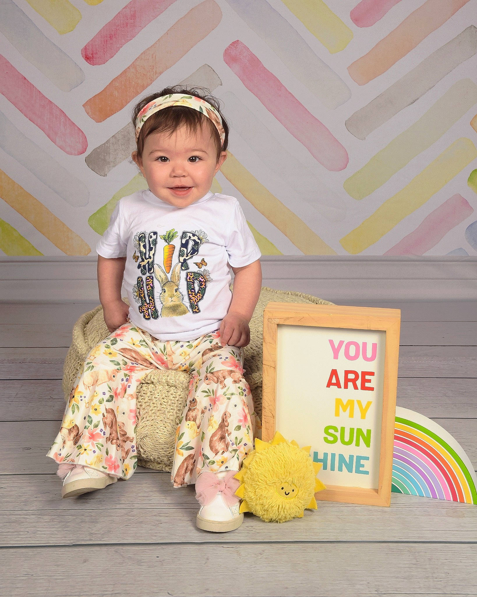 Rosalina joined the competition — help win amazing prizes! baby, baby_playing_with_toys, baby_toddler_clothing, child, face, fun, happy, joy, magenta, pattern, person, pink, room, sandal, sitting, sleeve, smile, stuffed_toy, t_shirt, toddler