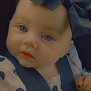 Fallon Elsa Grace is registered to the contest to win money with this photo: adorable, baby, blue_eyes, bow, car_seat, child, closeup, clothing, cute, face, headwear, indoor, infant, person, polka_dot, portrait, safety_harness, sitting, straps, young_child