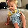 Matthew is registered to the contest to win money with this photo: carpet, casual_clothing, child, curious, door, floor, foot, furniture, hand, home, indoor, light_hair, overalls, person, portrait, sitting, soft_light, toddler, yellow_shirt, young_child