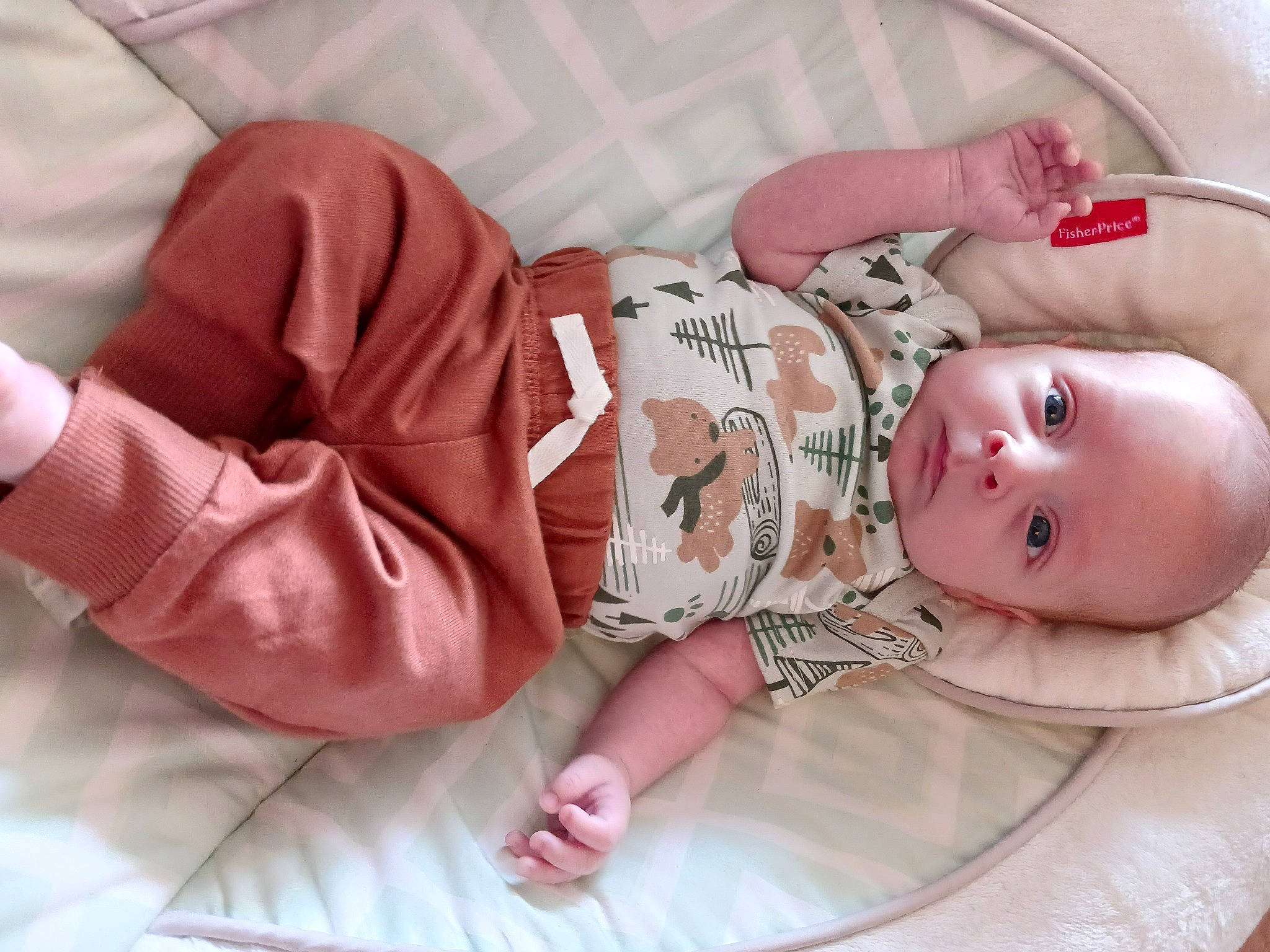 Tanner is registered to the contest to win money with this photo: arm, baby, baby_products, baby_safety, baby_sleeping, baby_toddler_clothing, cheek, child, comfort, eye, finger, human_body, linens, mammal, person, pink, product, skin, sleeve, textile