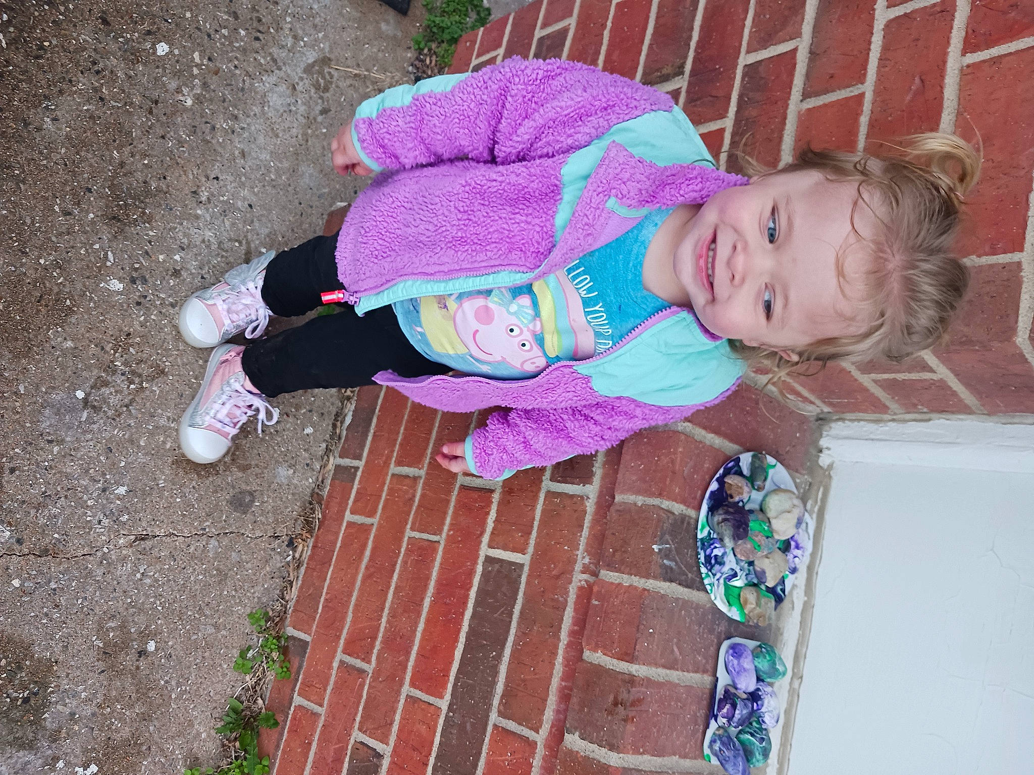 Tinsley joined the competition — help win amazing prizes! asphalt, baby_toddler_clothing, child, fun, grass, leisure, magenta, pattern, person, pink, plant, play, purple, road_surface, sidewalk, smile, soil, toddler