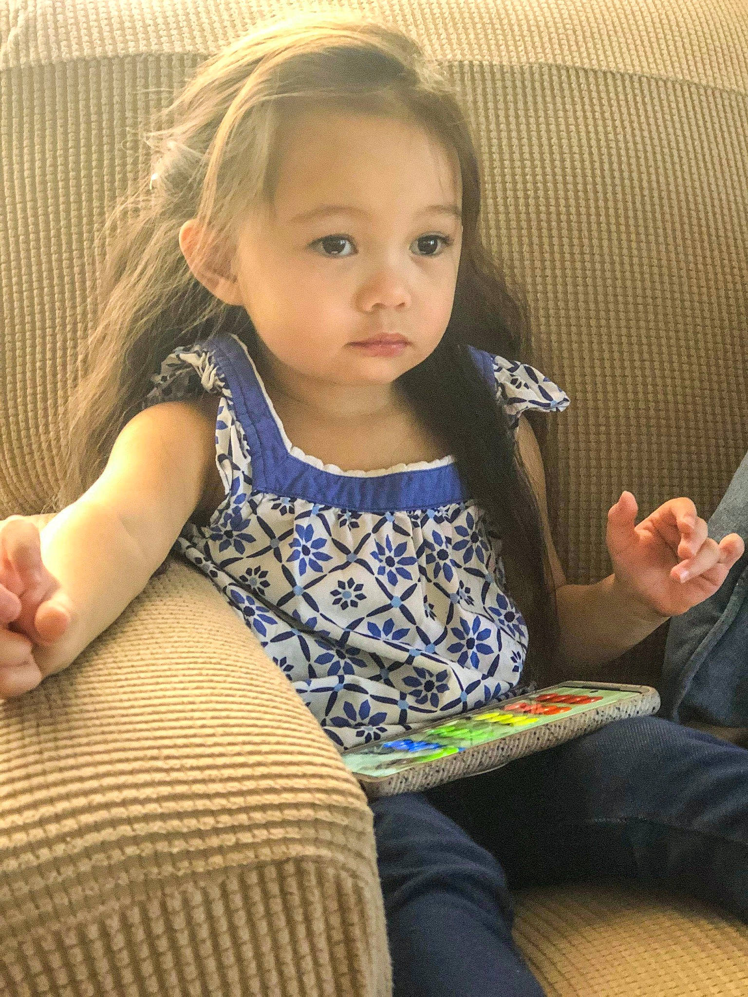 Aurora Christina is registered to the contest to win money with this photo: baby_toddler_clothing, cheek, chin, comfort, eye, face, facial_expression, gesture, hair, head, iris, joint, mammal, neck, person, shoulder, skin, sleeve, standing, thigh