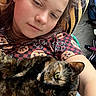 Monét is registered to the contest to win money with this photo: animal, bedroom, cat, checkered_shirt, child, close_up, clothing, cozy, cuddling, fur, green_eyes, human, indoors, pet, photography, portrait, relaxed, sleepy, tortoiseshell_cat, whiskers