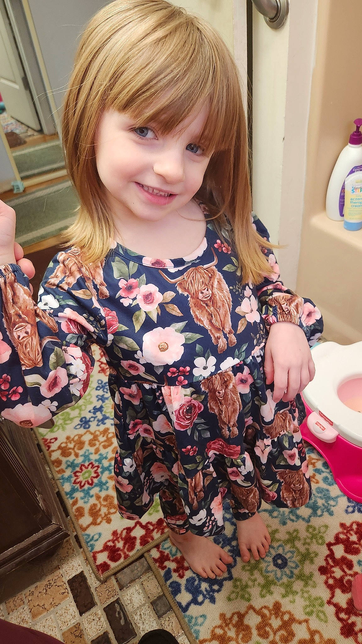 Emmalyn joined the competition — help win amazing prizes! arm, baby_toddler_clothing, bangs, blond, brown_hair, child, eyelash, face, hair, hairstyle, head, iris, joy, long_hair, pattern, person, plant, skin, sleeve, smile