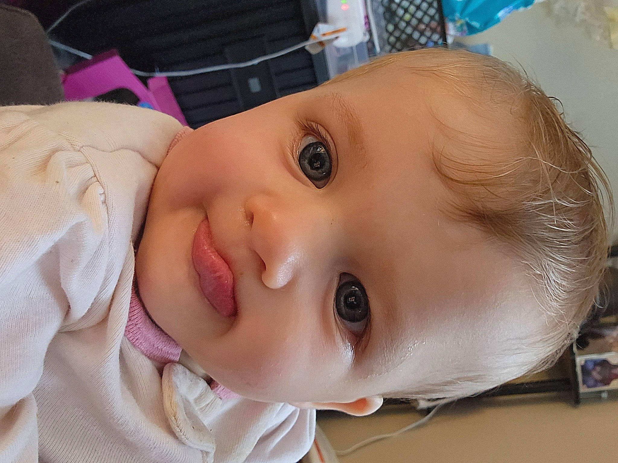 Kasandra is registered to the contest to win money with this photo: baby, baby_toddler_clothing, cheek, child, ear, eyelash, forehead, fun, happy, iris, lip, mouth, no_expression, nose, person, portrait_photography, skin, toddler