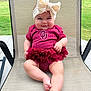 Hadley joined the competition — help win amazing prizes! baby, child, smile, headband, bow, maroon, polka_dot, tutu, outdoor, chair, mesh_chair, grass, lawn, fence, skin, legs, feet, cute, happy, portrait