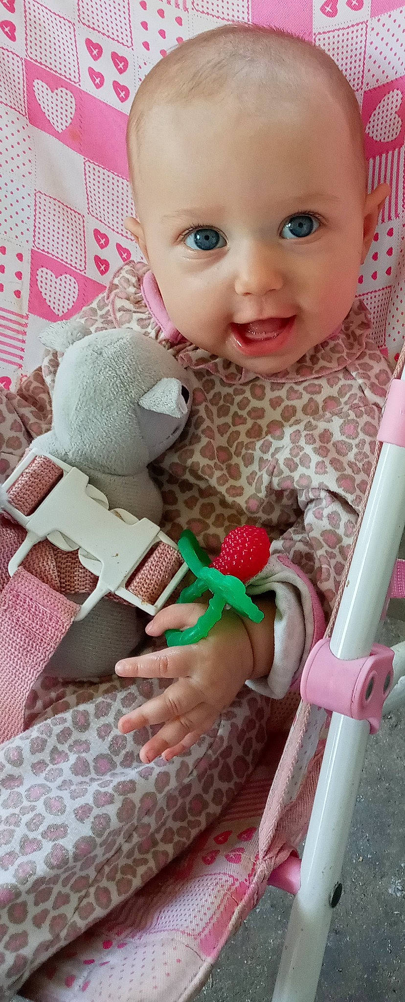 Khloe joined the competition — help win amazing prizes! baby_products, baby_toddler_clothing, cheek, child, doll, eyelash, finger, linens, nail, organ, pattern, people, person, pink, product, skin, smile, surprise, textile, toddler