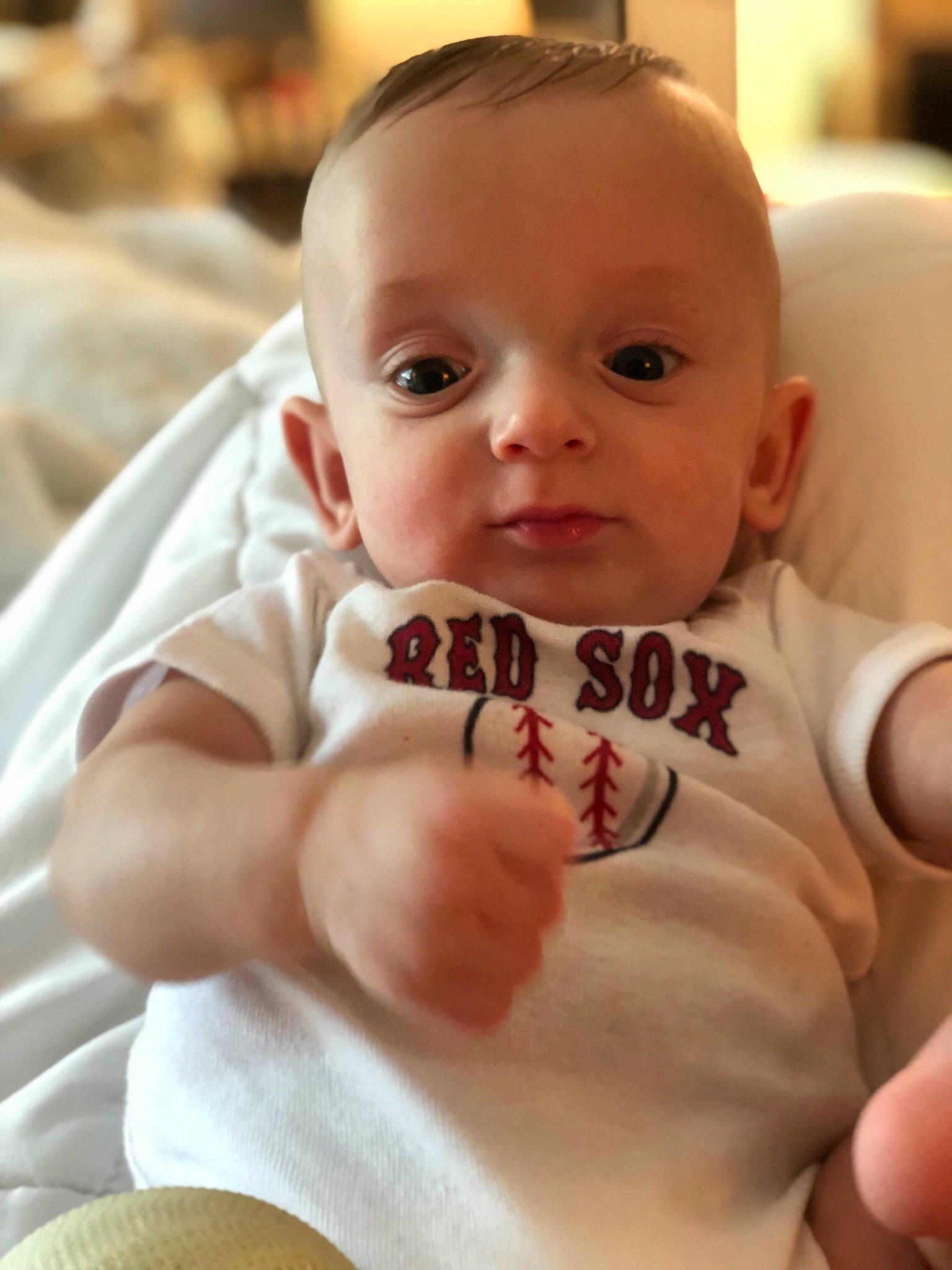 Will is registered to the contest to win money with this photo: baby, cheek, child, eye, face, finger, head, lip, nose, person, skin, smile, thumb, toddler