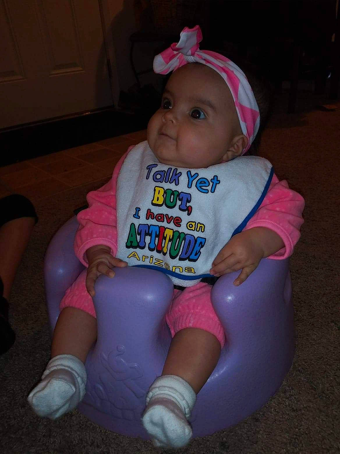 Cecilia joined the competition — help win amazing prizes! baby, baby_toddler_clothing, cheek, child, headwear, person, pink, sitting, skin, toddler