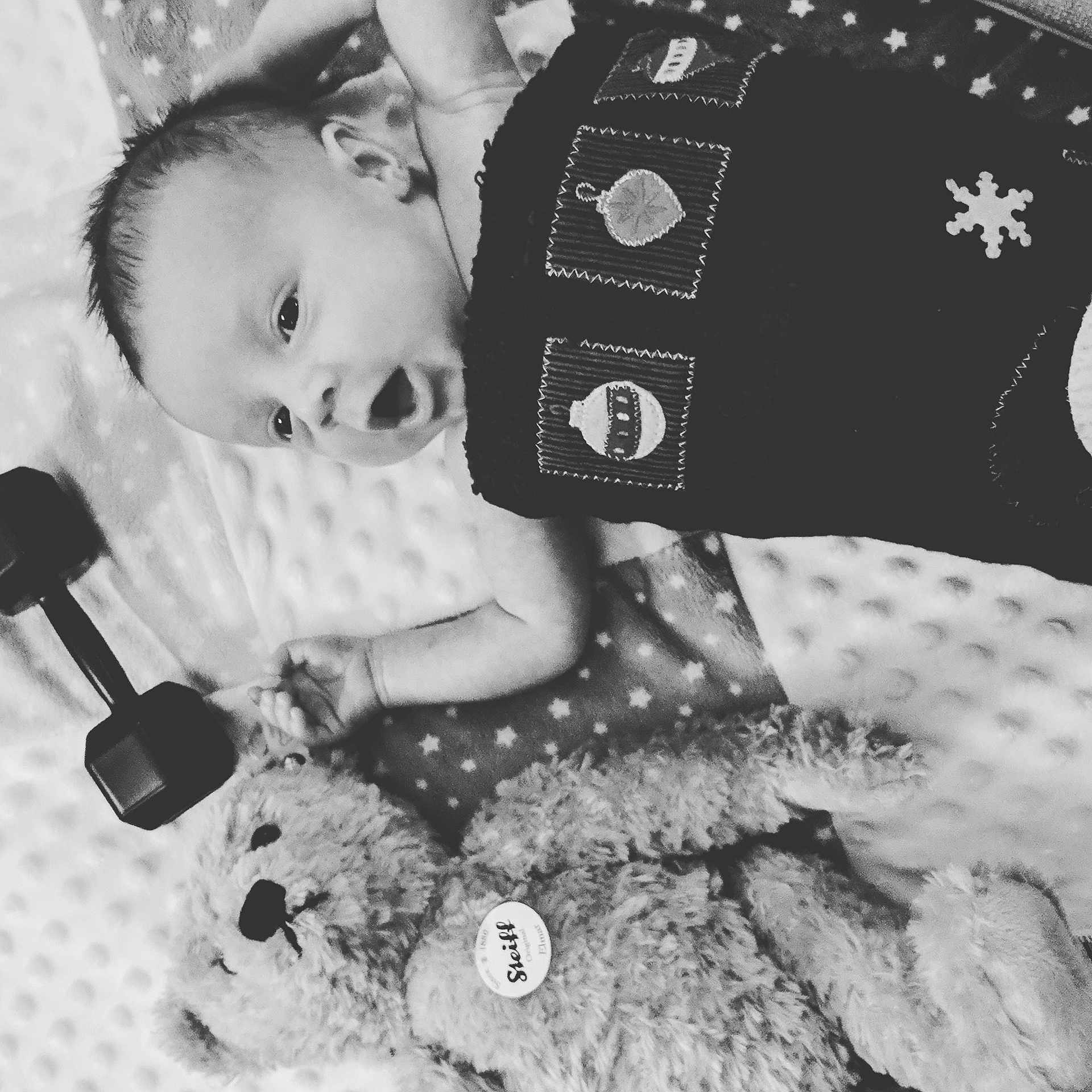 Porter is registered to the contest to win money with this photo: black, black_and_white, child, ear, girl, human_behavior, monochrome, monochrome_photography, photograph, photography, product, smile, stock_photography, teddy_bear, white